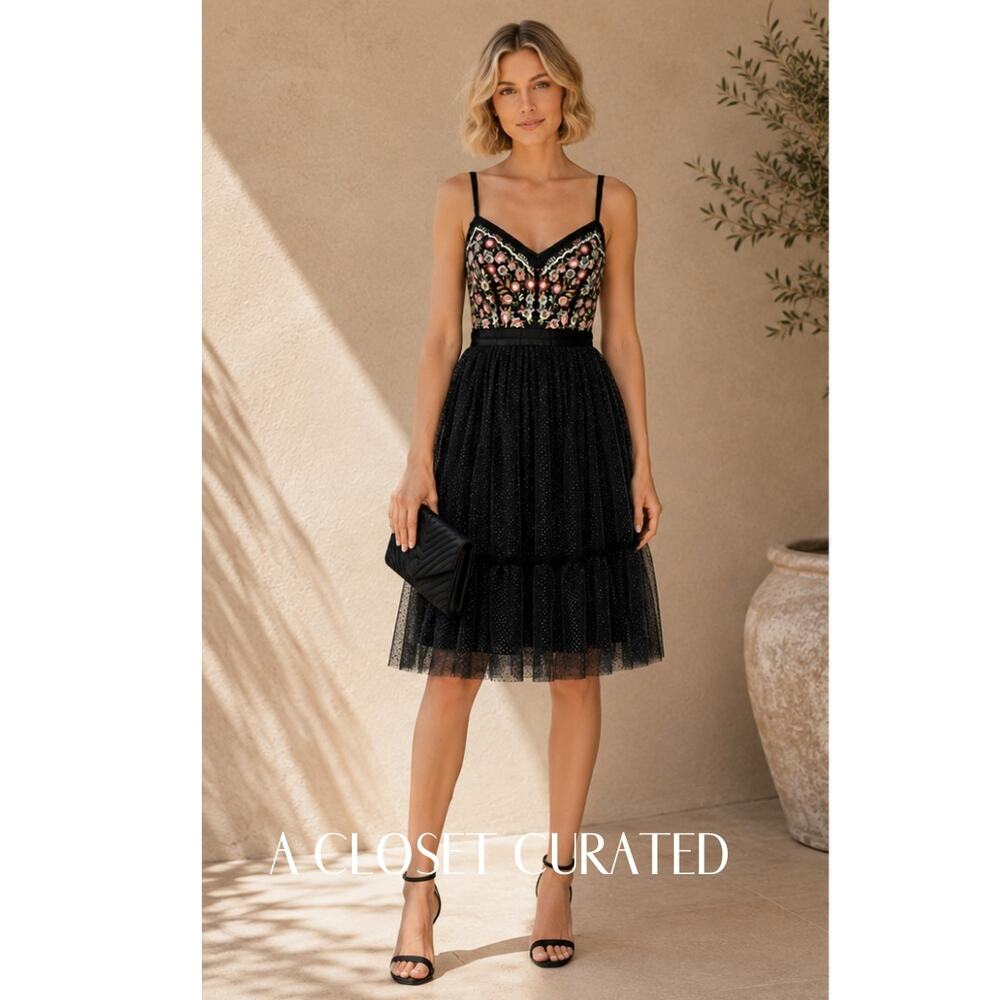 Needle & Thread Embellished Tulle Dress 4 Black NEW